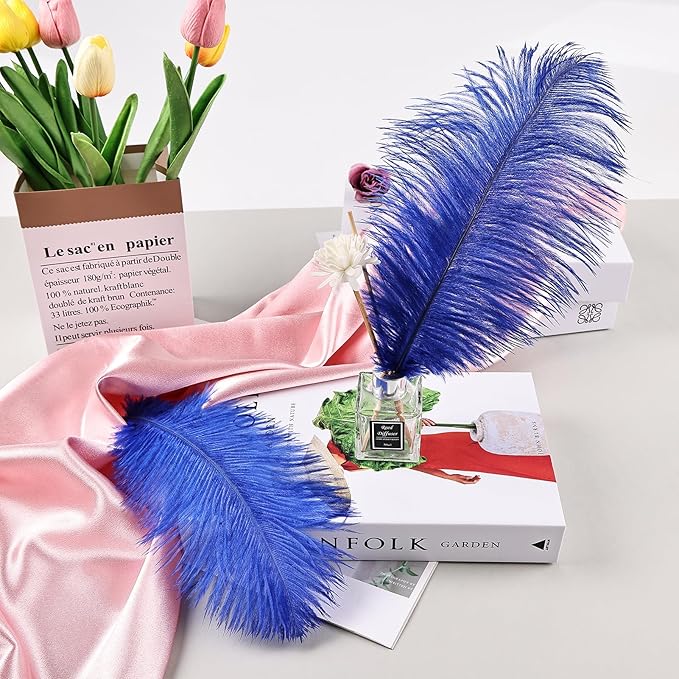 THARAHT Blue Ostrich Feathers 24pcs Natural Bulk 10-12Inch 25cm-30cm for Crafts Wedding Party Centerpieces Easter Gatsbi and Home Decoration Feathers