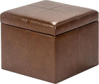 Adeco Storage Ottoman Foot Rest Stool, Leather Ottoman Footstool with Hinged Lid, 17" Small Foot Stool Bench for Living Room, Bedroom