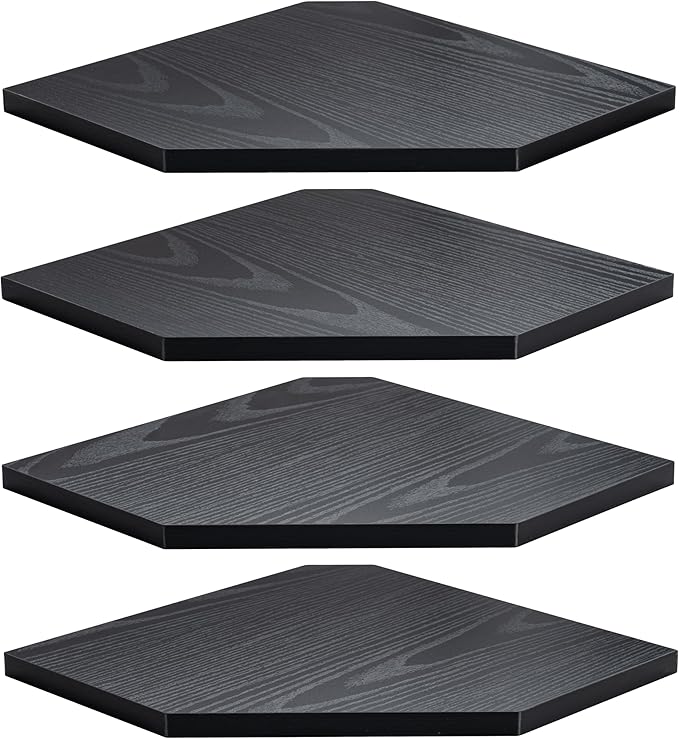 Corner Shelf Wall Mount, Floating Corner Shelves, Set of 4 Corner Wall Shelf Organizer, Rustic Wood Wall Storage Display Shelves for Living Room Bedroom Bathroom Kitchen, Classic Black