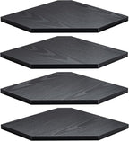 Corner Shelf Wall Mount, Floating Corner Shelves, Set of 4 Corner Wall Shelf Organizer, Rustic Wood Wall Storage Display Shelves for Living Room Bedroom Bathroom Kitchen, Classic Black