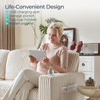LINSY HOME Loveseat Sofa with Pull Out Couch Chaise: 2-in-1 Convertible 2 Seater Sofa with USB Charging & Cup Holders, Comfy Plush Corduroy Love Seat for Small Spaces Living Room Apartment, Beige