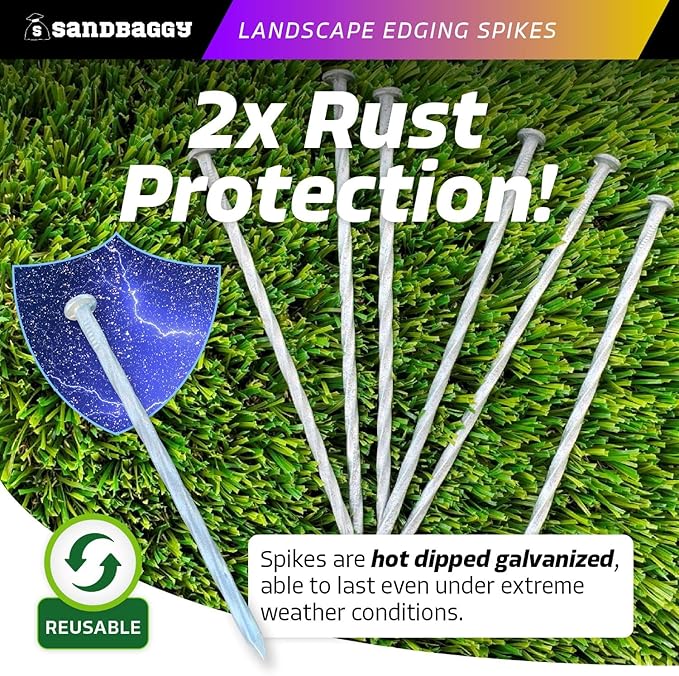Sandbaggy 6 inch Galvanized Landscape Edging Spikes - Spiral Landscape Nails - 7 Gauge Steel - Great for Hard Rocky Soil - Also Great for Paver Edging, Artificial Turf, Landscape Fabric (100, 6 inch)