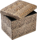 ALASDO Ottoman Storage Ottoman Footrest Stool Small Ottoman with Storage Foldable Ottoman Foot Rest Footstool Bench for Living Room 17x13x13inches Leopard Print