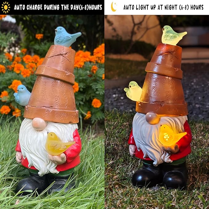 COWOS Solar Garden Figurine, Cute Resin Gnome Sculpture, Garden Statues Outdoor Decor, Funny Gnome Gift Sculpture Decoration for Home Patio Yard Lawn Porch Ornament