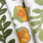 Alysheer Floral Embroidered Summer Decorative Throw Pillow Covers 18"x 18" Set of 2, Farmhouse Cottage Orange Flowers Green Leaves Knit Patterned Cotton Canvas Cushion Case for Couch Bed Living Room