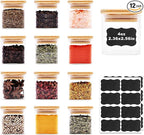 Glass Food Storage Jars Square 4oz, 12 Pack Glass Jars With Bamboo Lids, Kitchen Storage Containers For Spice, Candy, Cookie, Storage For Pantry Organizers