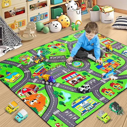 Kids Rug, City Road Rug for Kids,6x9 Ft Car mats for Toy Cars, Realistic Colors Perfect for Children and Baby Play Mat, Non-Slip Classroom Carpet