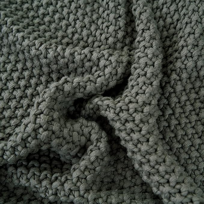 Longhui bedding Chunky Cable Knit Throw Blanket Lightweight Grey 100% Organic Cotton Blanket for Sofa Couch Bed Baby Nursery, Rustic Shabby Chic Modern Farmhouse, Gray 51” x 63” Give Laundering Bag