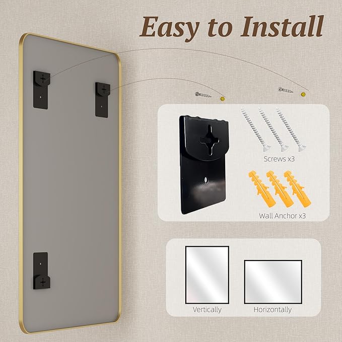 Bathroom Mirror 55" x 36", Large Rectangle Wall Mirror, Gold Metal Frame Wall Mounted Mirrors for Bathroom, Vanity, Bedroom, Entryway Decor(Horizontal/Vertical)