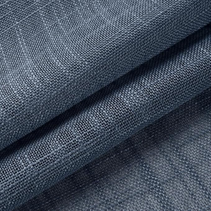MIUCO Semi Sheer Curtains Poly Linen Textured Solid Grommet Curtains 63 Inches Long for Bedroom 2 Panels (2 x 37 Wide x 63" Long) Dusty Blue