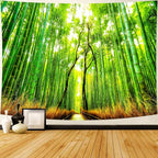 Delur Forest Pathway Tapestry Sunset Tropical Rainforest Nature Tree Tapestry Wall Hanging Sunrise Scenic Natural Green Landscape Headboard for Bedroom Living Room Home Decor (51.2" x 59.1")