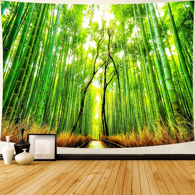Delur Forest Pathway Tapestry Sunset Tropical Rainforest Nature Tree Tapestry Wall Hanging Sunrise Scenic Natural Green Landscape Headboard for Bedroom Living Room Home Decor (70.8" x 92.5")