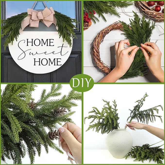 Artgar 100 Pcs Pine Branches - 18 Inch Artificial Green Pine Stem - Real Touch Christmas Greenery Pines Branches for DIY Flower Arrangement Home Indoor Christmas Decor