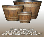 Classic Home & Garden Whiskey Barrel Planters - Wooden Finish Flower Planter Pot - Stylish Garden Pots - Indoor & Outdoor Resin Planters - Weather-Resistant Planting Pots (9" Oak Brown, Pack of 1)
