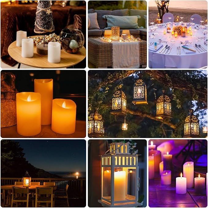 Waterproof Flickering Flameless Candles, Set of 12 Battery Operated Candles (D2.2'' x H4''5''6''7"), Outdoor Indoor Candles with 10-Key Timer Remote, Long Lasting