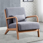 INZOY Mid Century Modern Accent Chair with Wood Frame, Upholstered Living Room Chairs with Waist Cushion, Reading Armchair for Bedroom Sunroom (Dark Grey)