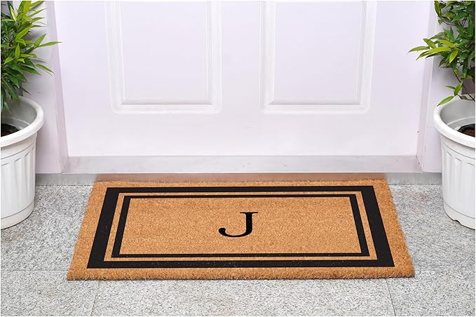 Calloway Mills 152961830J Black Border 18" x 30" Monogram Doormat, (Letter J)