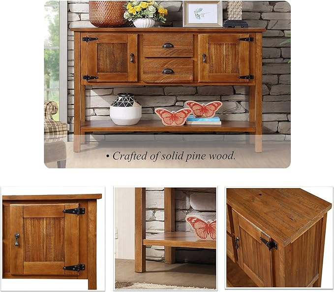 Solid Wood Farmhouse Console Table,Sofa Table with Storage Drawers and Shelves,Entryway Table for Entry Hallway Foyer,Fully Assembled (48" Brown)