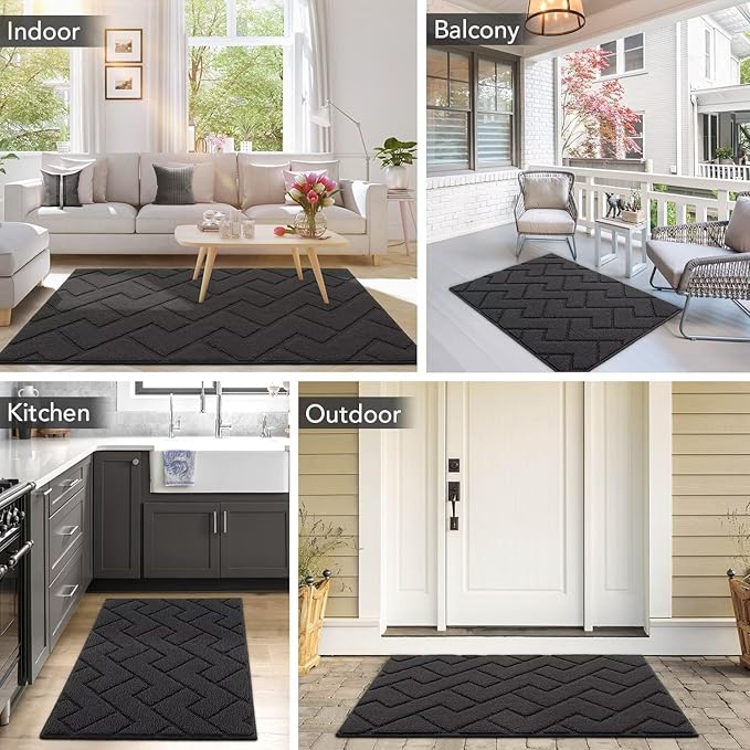 hicorfe Front Door Mat Outside Entrance,36"x59" Absorbent Muddy Dirt Resist Welcome Door Mats Outdoor Indoor,Stain and Fade Resistant,Non Slip Backing Entry Mat Doormat for Entryway(Charcoal)