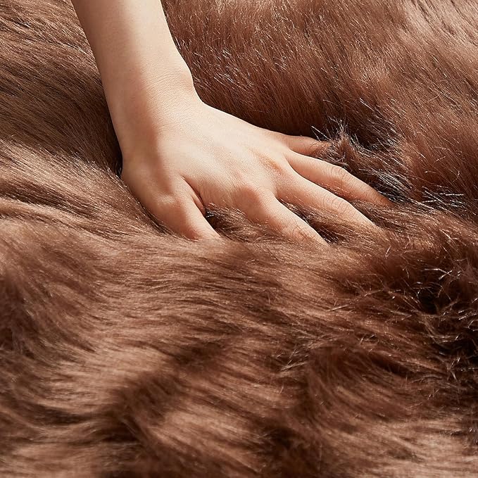 AMTOVO Faux Fur Rug, Coffee Small Area Rug, Fluffy Sheepskin Rug, Fuzzy Ultra Soft 2 x 3 ft Shag Rugs for Bedroom Sofa Throw Cushion Room Decor, Sheepskin