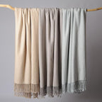 CUDDLE DREAMS Silk Throw Blanket with Hand-Knotted Fringe, Natural, Soft & Breathable (Herringbone Blue)