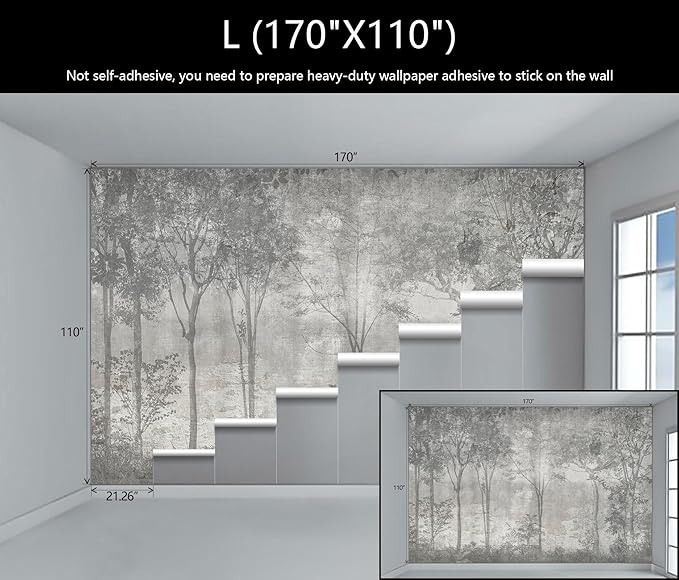 WFBHUA-Vintage Forest Woodland Mural Wallpaper Gray Old Wall Tree Wallpaper for Bedroom Living Room(Not Peel and Stick)