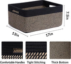 Large Storage Baskets for Shelves, Closet Organizers Bins for Clothes Blanket Towels, Baby Nursery, Toy Baskets Box, Woven Rope Baskets, 17 x 13 x 7.5”, 3 Packs Woven Brown