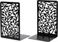 CNK Book Ends for Shelves - Metal Holders for Home Office Heavy Books, Shelf Stoppers, Decorative Set of 2 Black Infinite Leaves Bookends