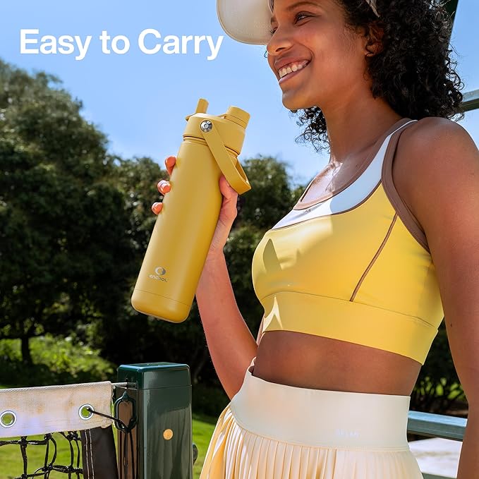 Insulated Water Bottle with Straw Stainless Steel Water Bottle, Leak-Proof, BPA-Free, Double Wall Vacuum Keeps Cold for 24 Hours for Sports, Travel, School (18 oz, Elfin Yellow)
