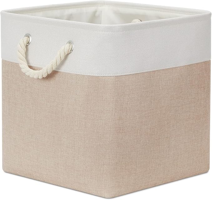 Bidtakay Fabric Storage Baskets for Organizing Beige 13 Inch Collapsible Square Baskets 3 Pack Organization Bins Large Cube Storage Bins Closet Baskets for Shelves Clothes