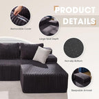 Hobestluk 96” Modular Sectional Sofa Couches L-Shape Couch 3 Seat Modular Sofa Memory Foam Sectional Couches for Living Room, Cloud Couch with Oversized Chaise (Grey, Stripe (Right Facing Chaise))