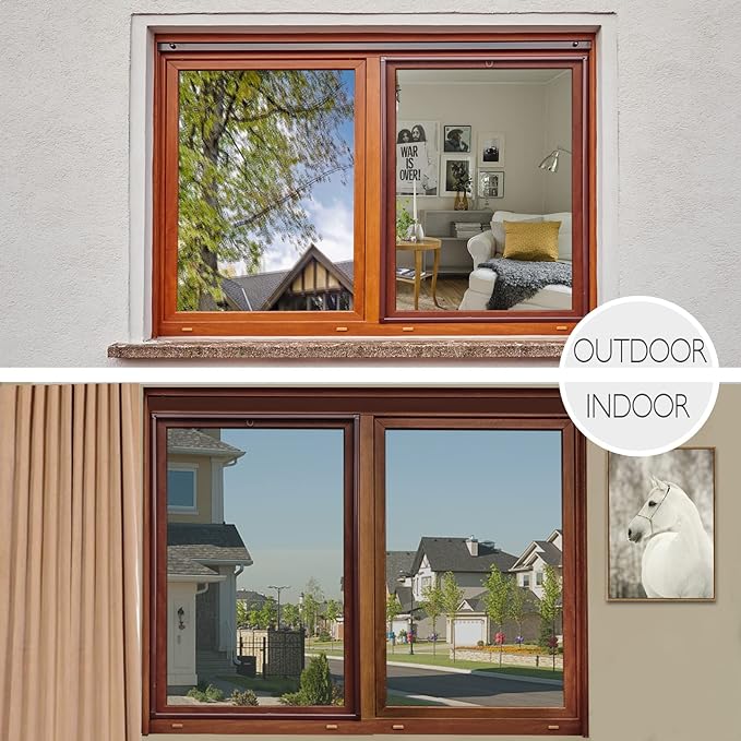 HIDBEA One Way Window Privacy Film Daytime, Heat Control UV Blocking Reflective Mirror Window Tint for Home, Non-Adhesive Self Static Cling Window Stickers (Silver, 17.5 Inch x 6.5 Feet)