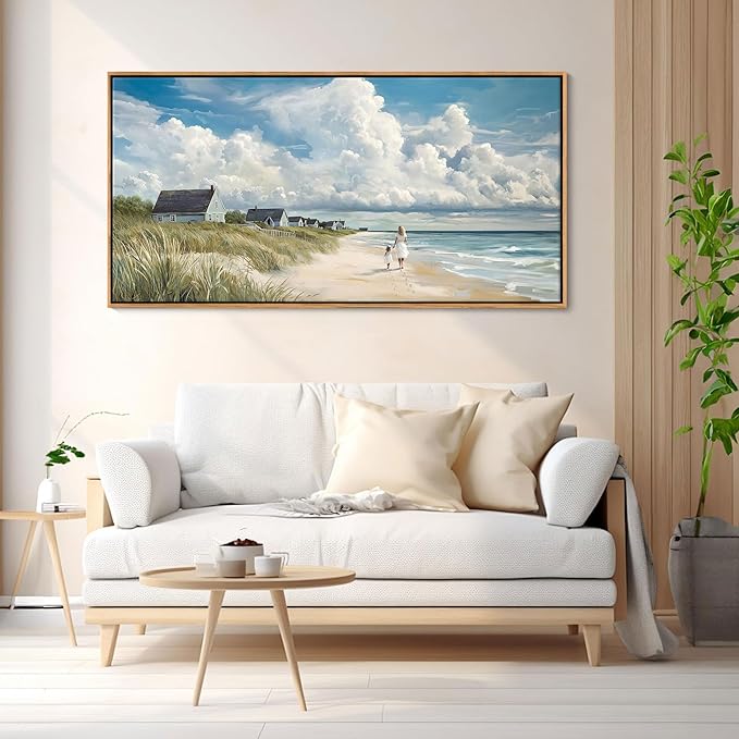HGUAOA Coastal Canvas Wall Art - Large Landscape Wall Art for Living Room - Ocean and Beach Painting - Blue Artwork for Bedroom Decor - Above Bed Wall Pictures -Beach Theme Print Art