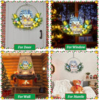 Light up Christmas Wreaths for Front Door, Welcome Metal Wooden Door Wreath Decor Hanging Sign, 30 LED Lighted Wall Decor Battery Operated for Halloween Indoor Outdoor (Deer)