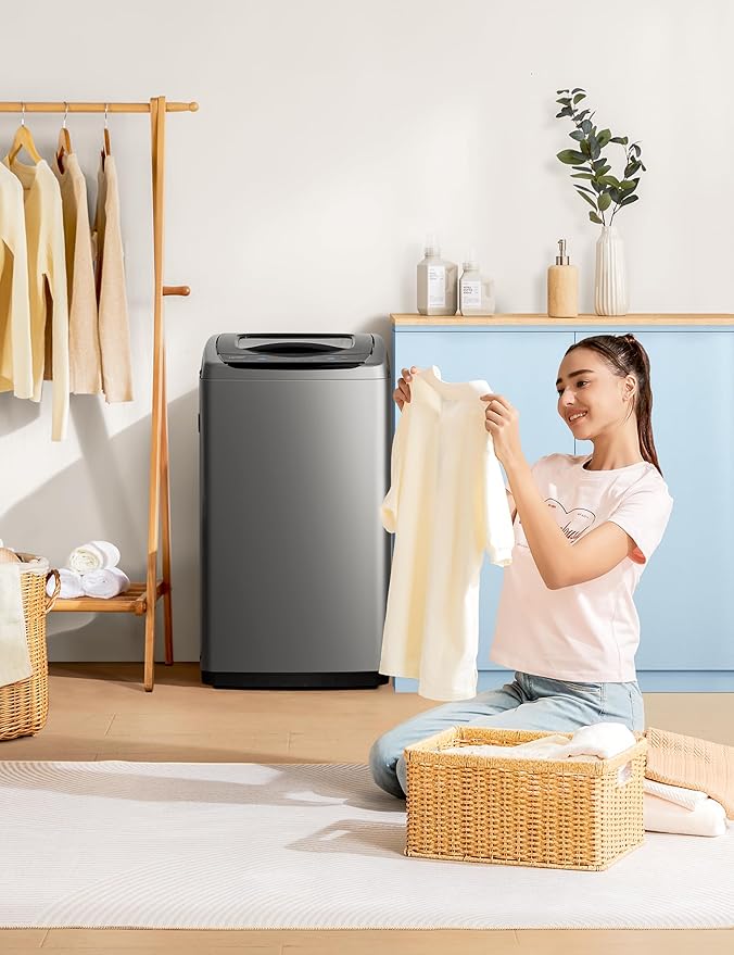 Comfee Portable Washing Machine, 0.9 cu.ft Compact Washer With LED Display, 5 Wash Cycles, 2 Built-in Rollers, Space Saving Full-Automatic Washer
