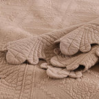 MarCielo 3-Piece 100% Cotton Oversized Bedspread Lightweight Quilt Coverlet Embroidery Farmhouse Bedding Set (TK Pale Taupe Camel, Oversized Queen (100"x106"))