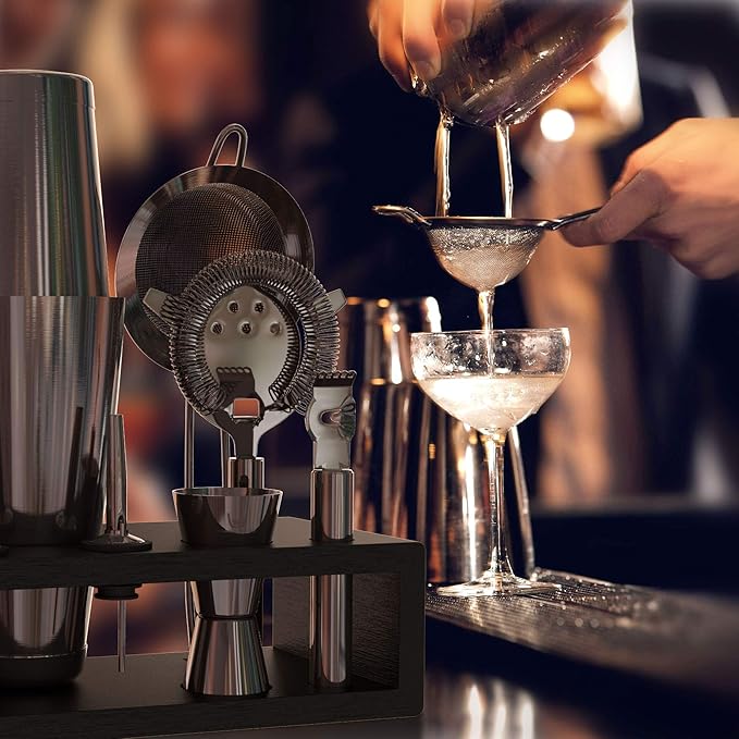 Highball & Chaser 13-Piece Gunmetal Black Stainless Steel Boston Cocktail Shaker Bar Tool Set with Mixology Bartender Kit Accessories