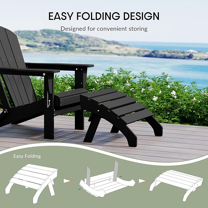 WestinTrends Dylan Outdoor Patio HDPE Adirondack Ottoman Footrest, Black