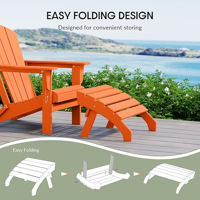 WestinTrends Dylan Outdoor Patio HDPE Adirondack Ottoman Footrest, Orange