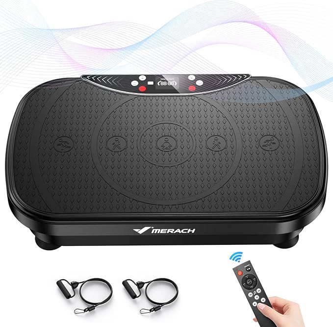 MERACH Vibration Plate Exercise Machine, Vibration Plate for Lymphatic Drainage Weight Loss, Vibrating Plate Exercise Machine with Bluetooth and LED Display, Workout Equipment for Women Men Home