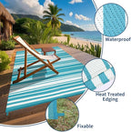Outdoor Plastic Straw Rug 9x18 Waterproof Outside Rug, Large Modern Striped Reversible Floor Mats, Foldable & Lightweight Camping Carpet for Patio, Porch, Deck, Backyard, Balcony, Light Blue