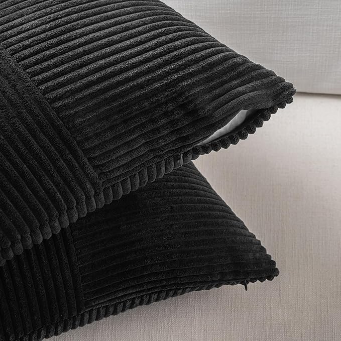 Fancy Homi 2 Packs Black Samll Decorative Throw Pillow Covers 14x14 Inch with for Couch Bed Sofa, Rustic Farmhouse Boho Home Decor, Soft Corss Patchwork Corduroy Square Cushion Case 35x35 cm