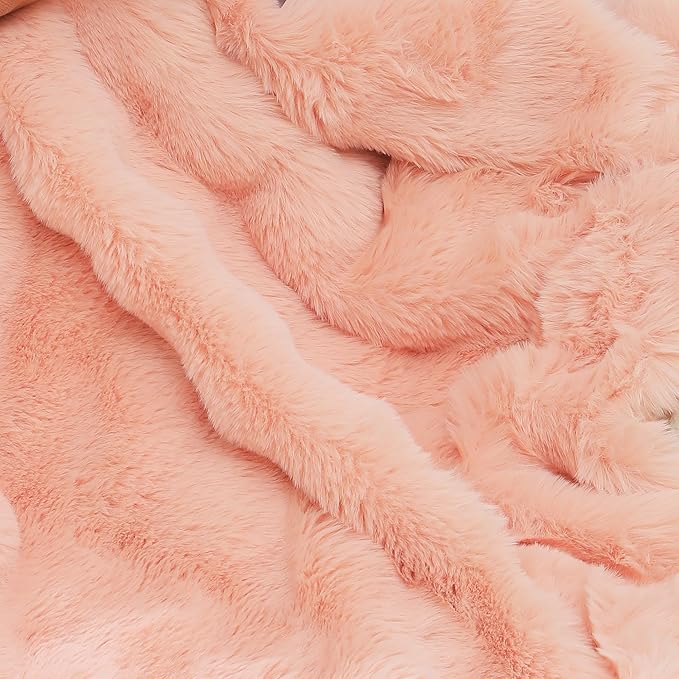 RYNGHIPY Faux Fur Blanket for Couch Fluffy Warm Throw Blanket for Sofa Bed Soft Plush Thick Bubble Blanket (Blush, 63''x79'')