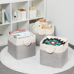 Bidtakay Fabric Basket Set - Large Square Organizer Bins, 13x13, Set of 3, White & Grey