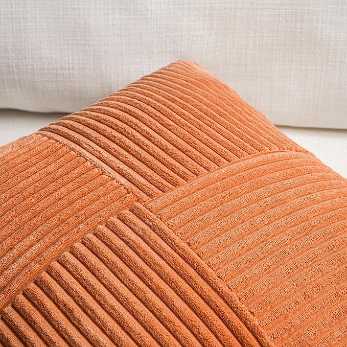 Fancy Homi 2 Packs Orange Long Lumbar Decorative Throw Pillow Covers 12x24 Inch for Couch Bed Sofa, Rustic Farmhouse Boho Home Decor, Soft Striped Corduroy Rectangle Accent Cushion Case 30x60 cm