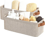 StorageWorks Narrow Storage Bins, Small Basket for Closet and Shelves, Fabric Organizer with Handles, Toilet Paper Storage, Brown and Beige, 2-Pack