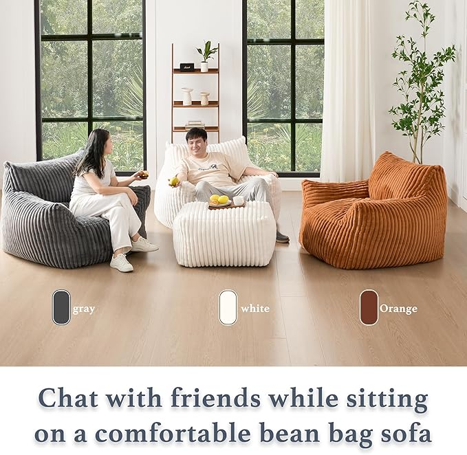 Giant Plush Bean Bag Chair for Adults with Armrests - Oversized Comfy Green Beanbag Lounge Lazy Floor Sofa Accent Chair for Living Room, Bedroom & Dorm, Cozy Fluffy Single Cloud Mini Couch