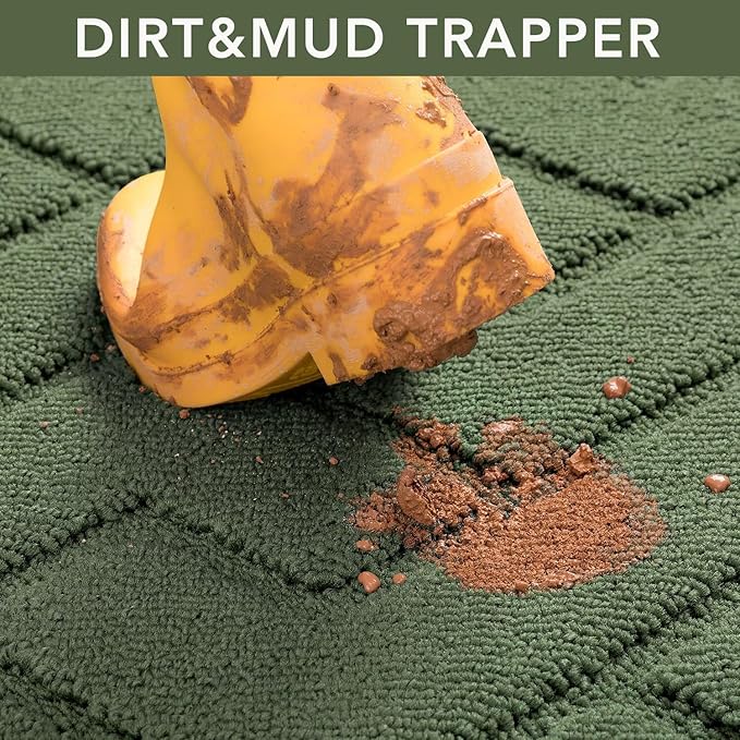 hicorfe Indoor Doormat,Front Back Door Mat Rubber Backing Non Slip Door Mats 20"x59" Absorbent Resist Dirt Entrance Doormat Inside Floor Mats Entryway Washable Low-Profile for Patio,Garden(Green)