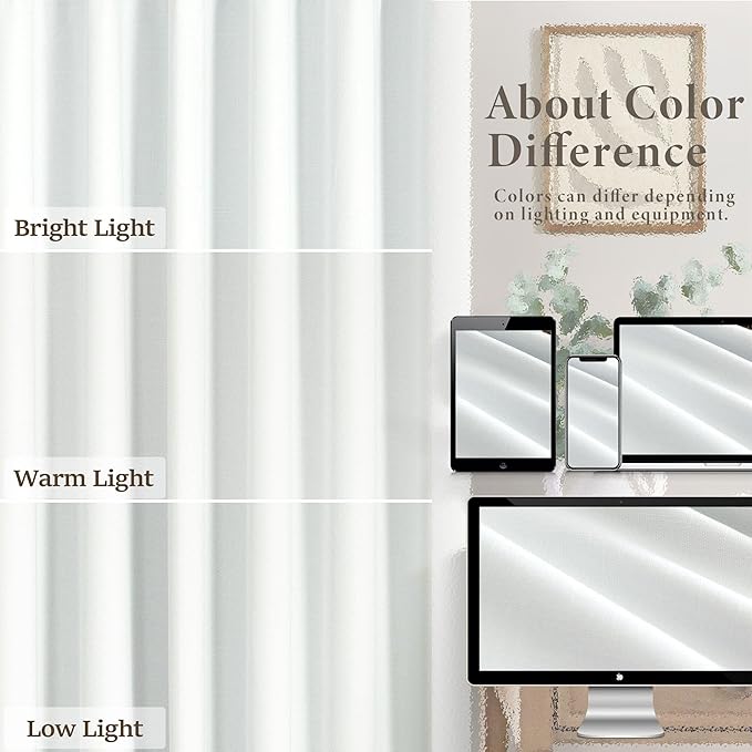 White Blackout Curtains 84 Inch Long 2 Panels Cotton Linen Thick Total Black Out Curtain for Bedroom Window 7ft Living Room Darkening Thermal Insulated Drapes Modern Farmhouse Shabby Chic 52x84 Length