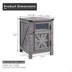 JXQTLINGMU Farmhouse End Table with Charging Station, 18'' Rustic Nightstand with Barn Door & Adjustable Shelf, Wooden Sofa Side Table with 3-Tier Storage for Living Room, Bedroom, Gray